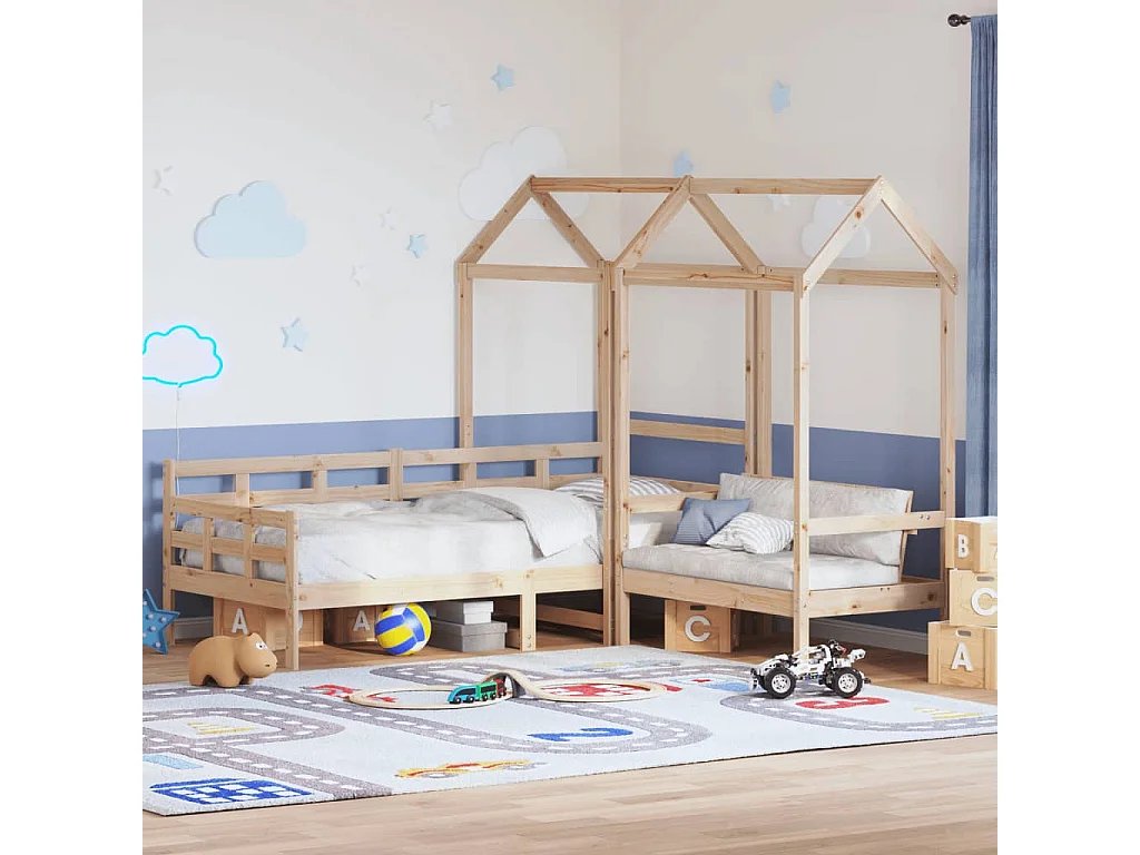 Kinderbed met huisje en bankje massief grenenhout 90x200 cm