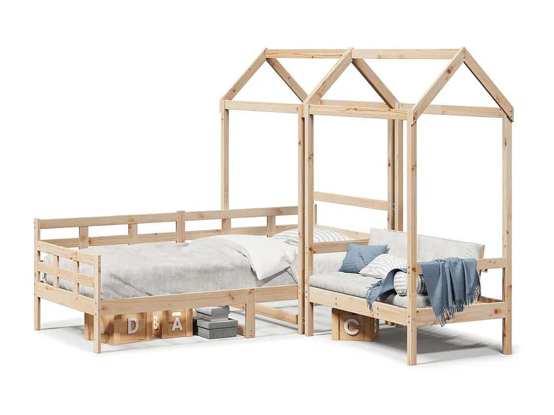 Kinderbed met huisje en bankje massief grenenhout 90x200 cm