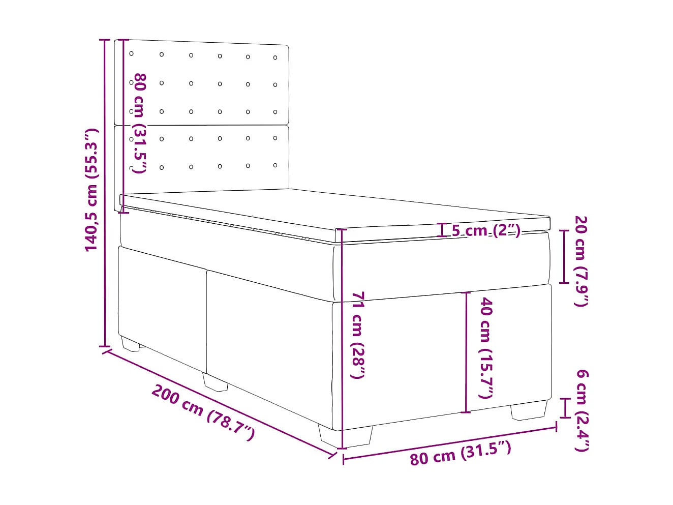 Boxspringbett mit Matratze Creme 80x200 cm Stoff