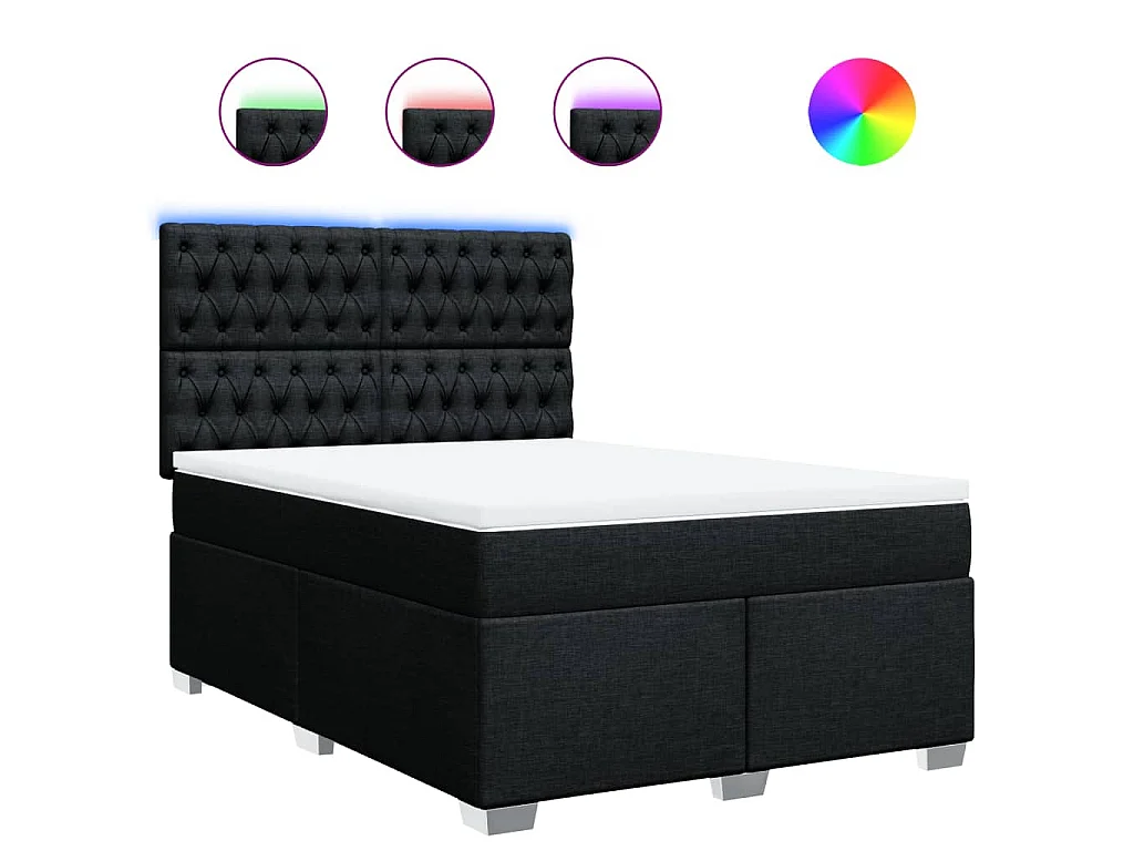 Cama box spring con colchón tela negro 140x200 cm