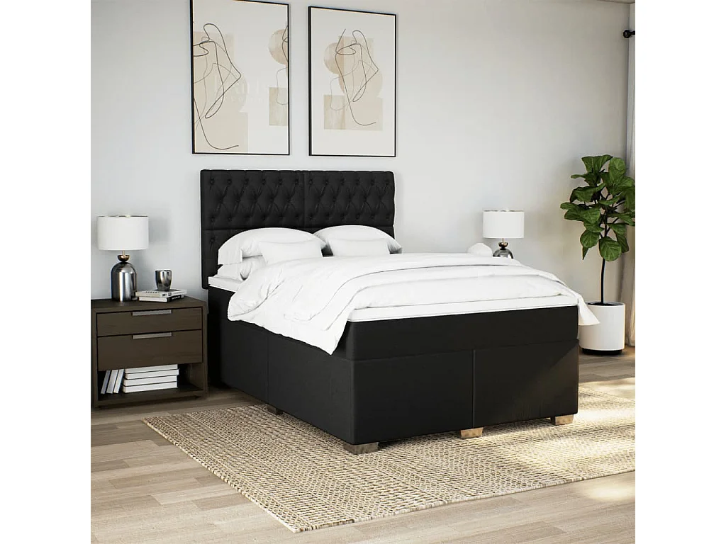Cama box spring con colchón tela negro 140x200 cm