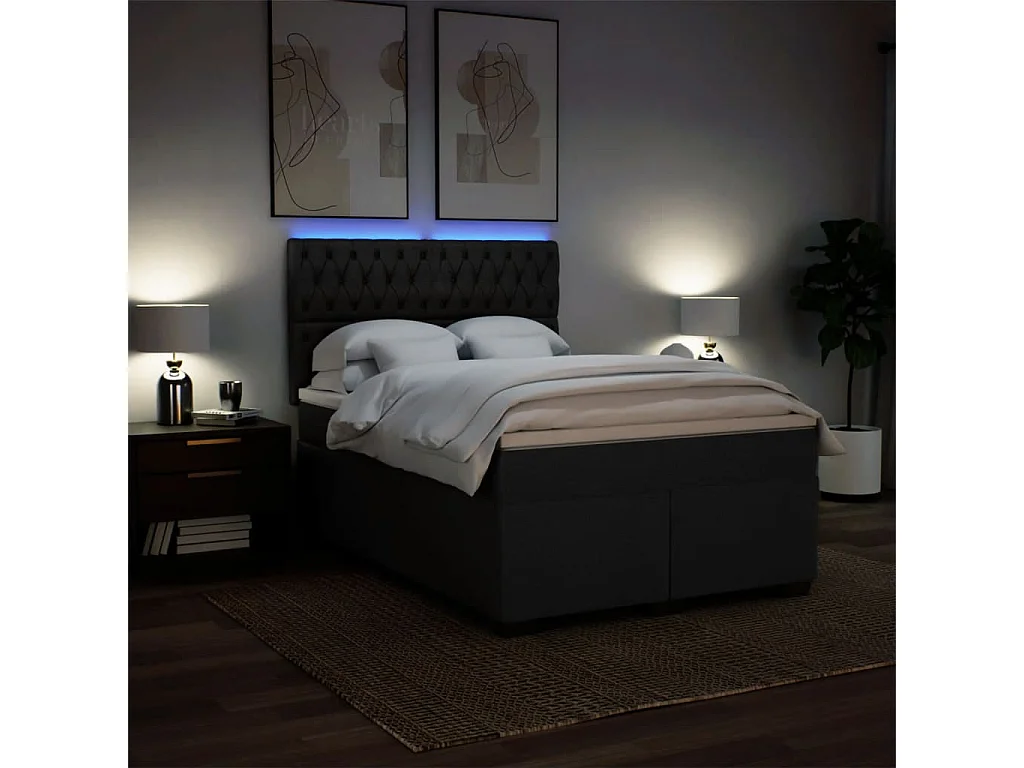 Cama box spring con colchón tela negro 140x200 cm