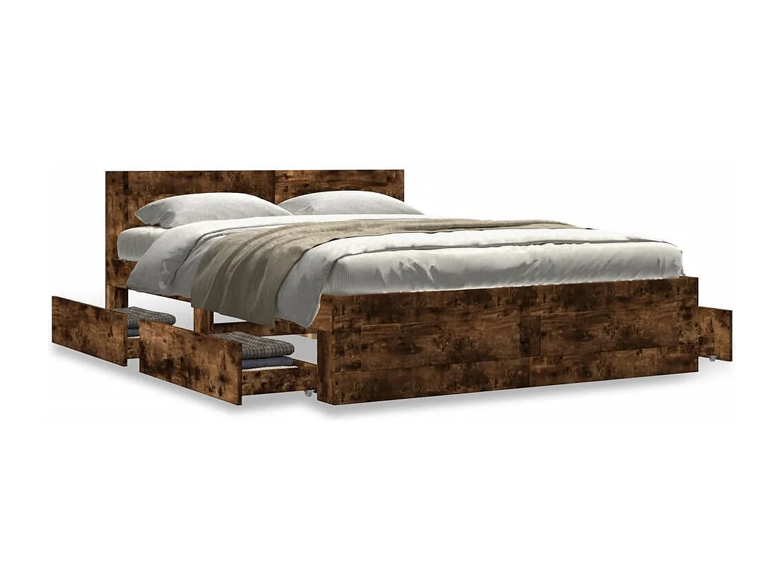 Bedframe met hoofdeinde bewerkt hout gerookt eiken 120x200 cm