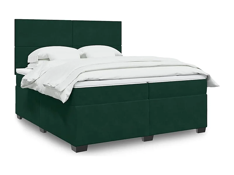 Cama box spring con colchón terciopelo verde oscuro 200x200 cm