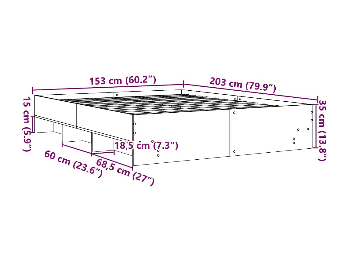 Bettgestell ohne Matratze Räuchereiche 150x200 cm Holzwerkstoff