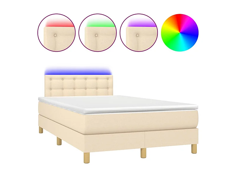 Cama box spring con colchón y luces LED tela crema 120x190 cm