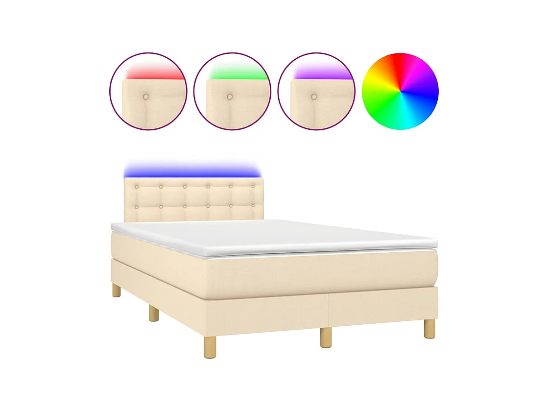 Letto a Molle con Materasso e LED Crema 120x190 cm in Tessuto