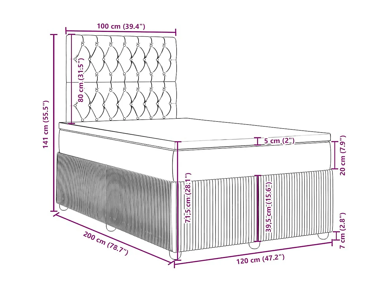 Boxspring met matras fluweel donkergrijs 120x200 cm