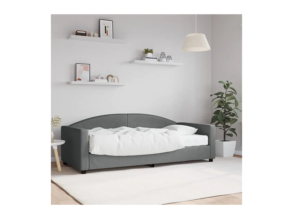 Lit de jour avec matelas gris foncé 90x190 cm tissu