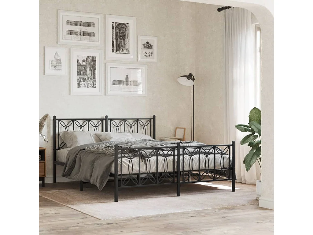 Metallbett ohne Matratze mit Fußteil Schwarz 160x200 cm