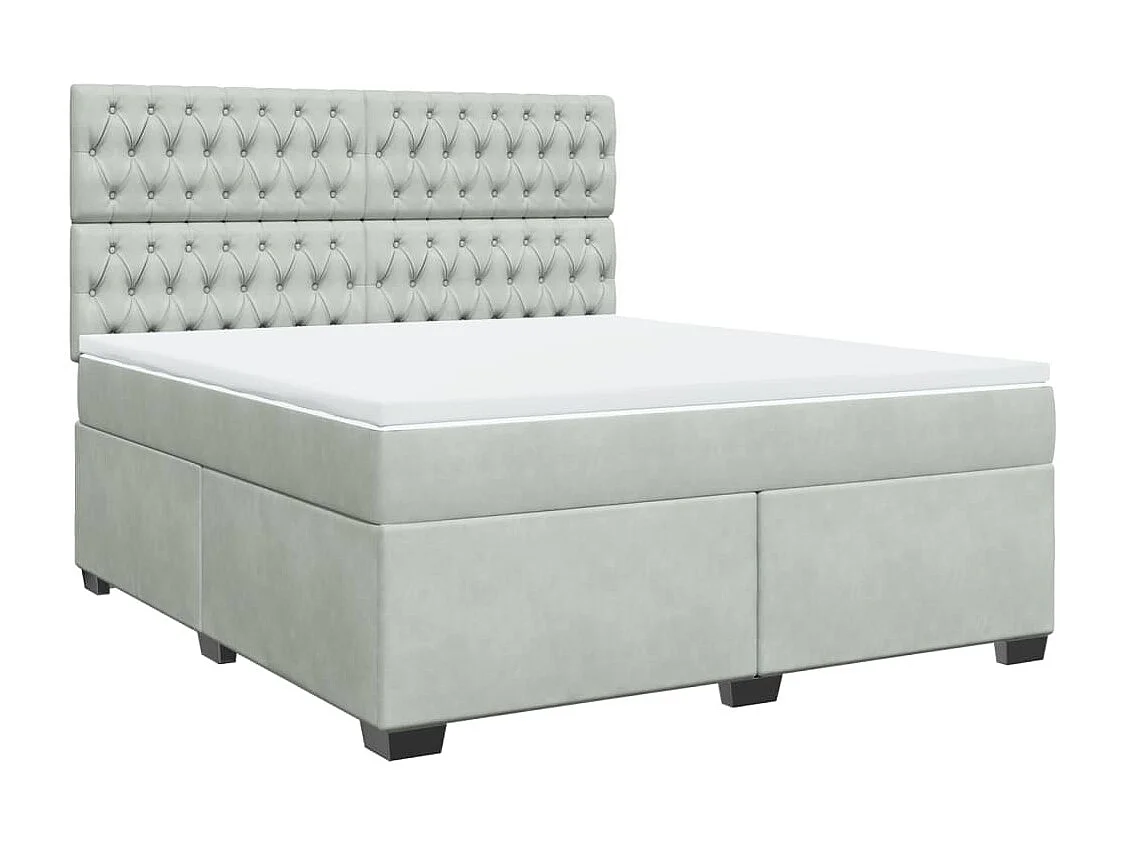 Cama box spring con colchón terciopelo gris claro 180x200 cm