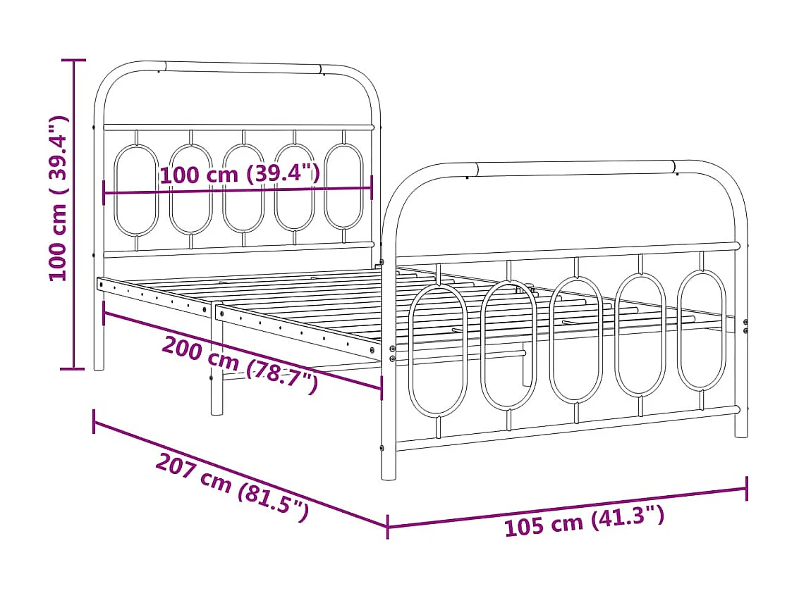 Bedframe met hoofd- en voeteneinde metaal wit 100x200 cm