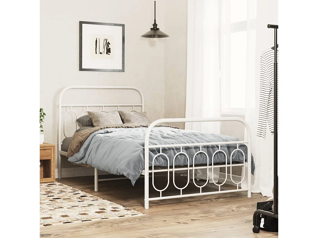 Cadre de lit métal sans matelas et pied de lit blanc 100x200 cm