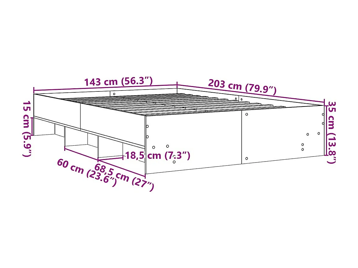 Bedframe bewerkt hout betongrijs 140x200 cm