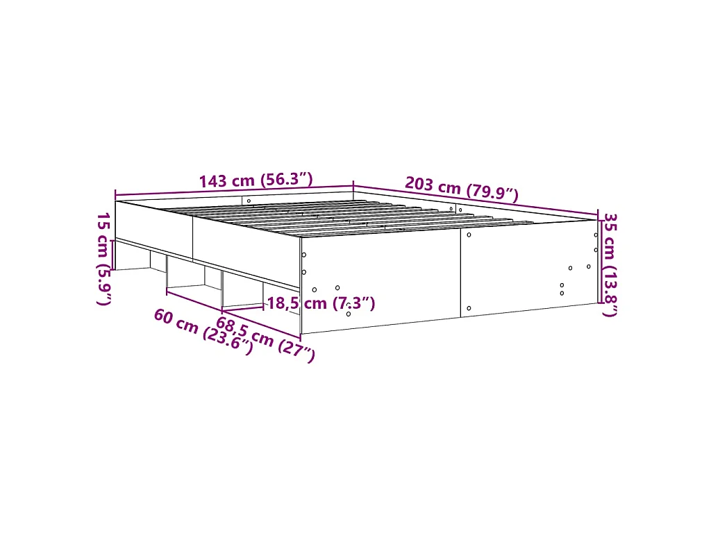 Bedframe bewerkt hout betongrijs 140x200 cm