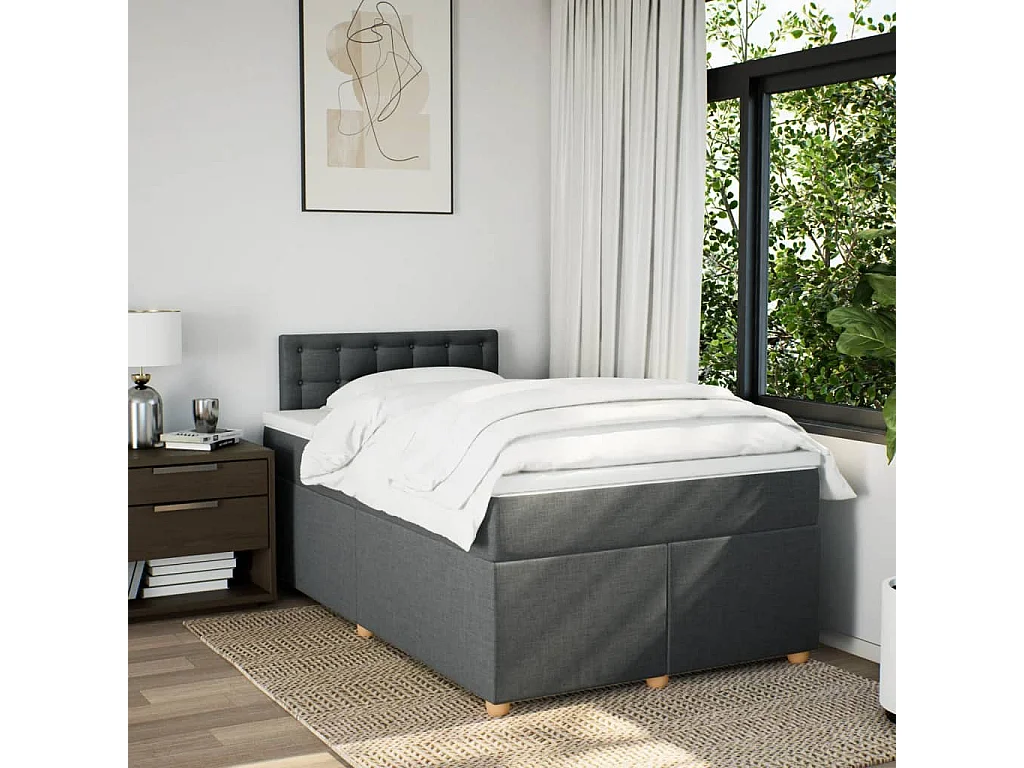 Cama com molas/colchão 120x200 cm tecido cinzento-escuro