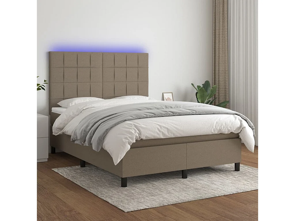 Sommier à lattes de lit et matelas et LED Taupe 140x200cm Tissu