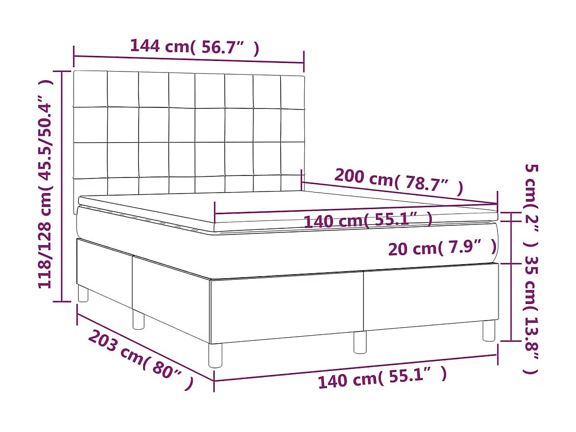 Boxspring met matras en LED stof taupe 140x200 cm