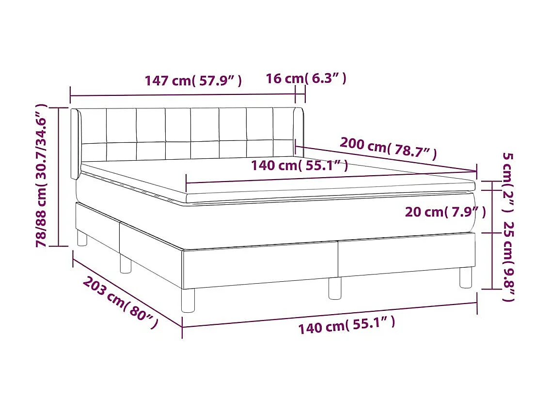 Sommier à lattes de lit et matelas Vert foncé 140x200cm Velours