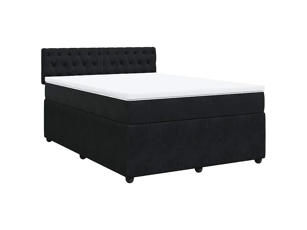 Cama box spring con colchón terciopelo negro 160x200 cm