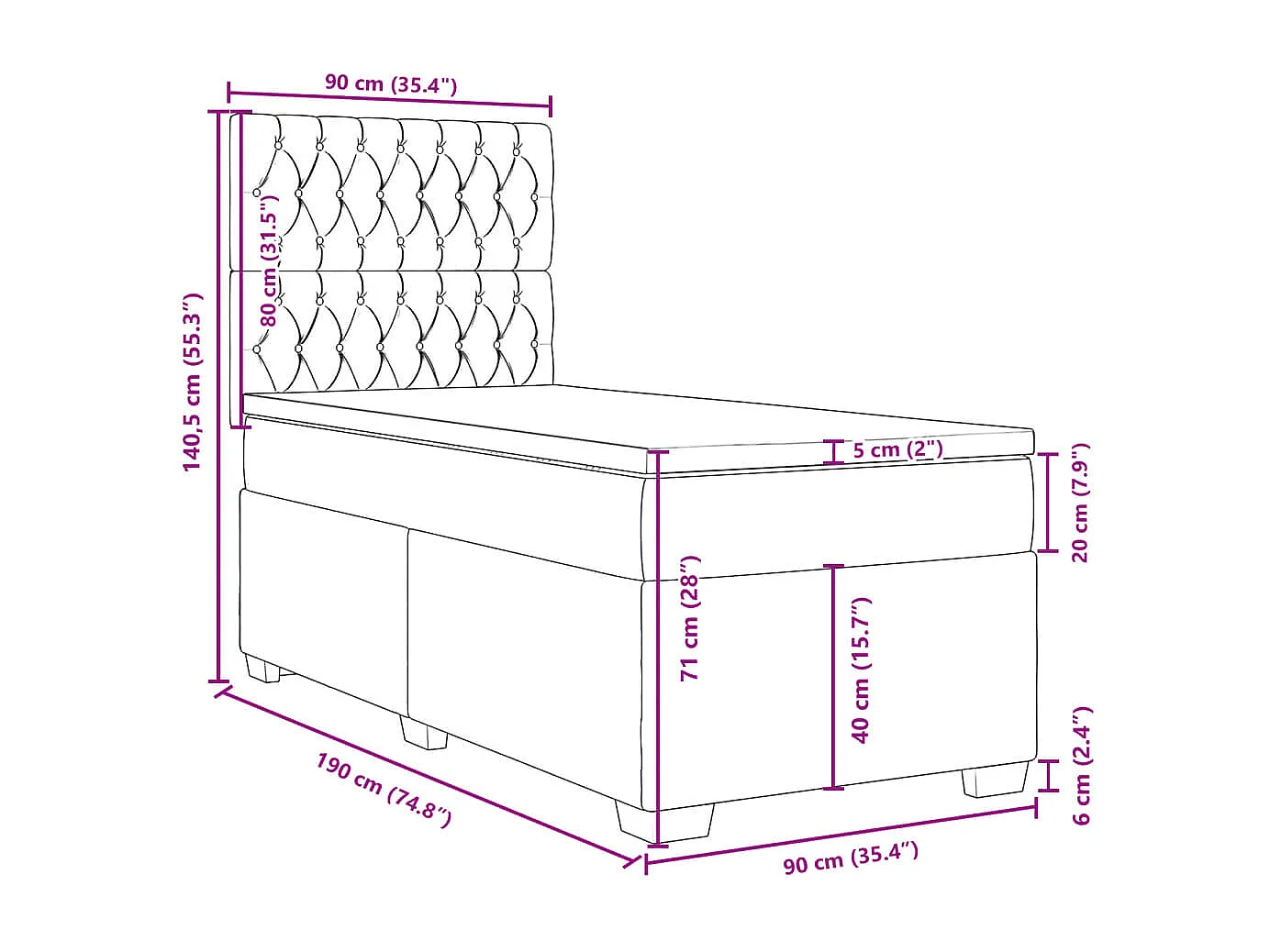 Boxspringbett mit Matratze Dunkelgrau 90x190 cm Stoff
