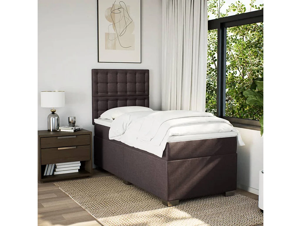 Boxspring met matras stof donkerbruin 80x200 cm