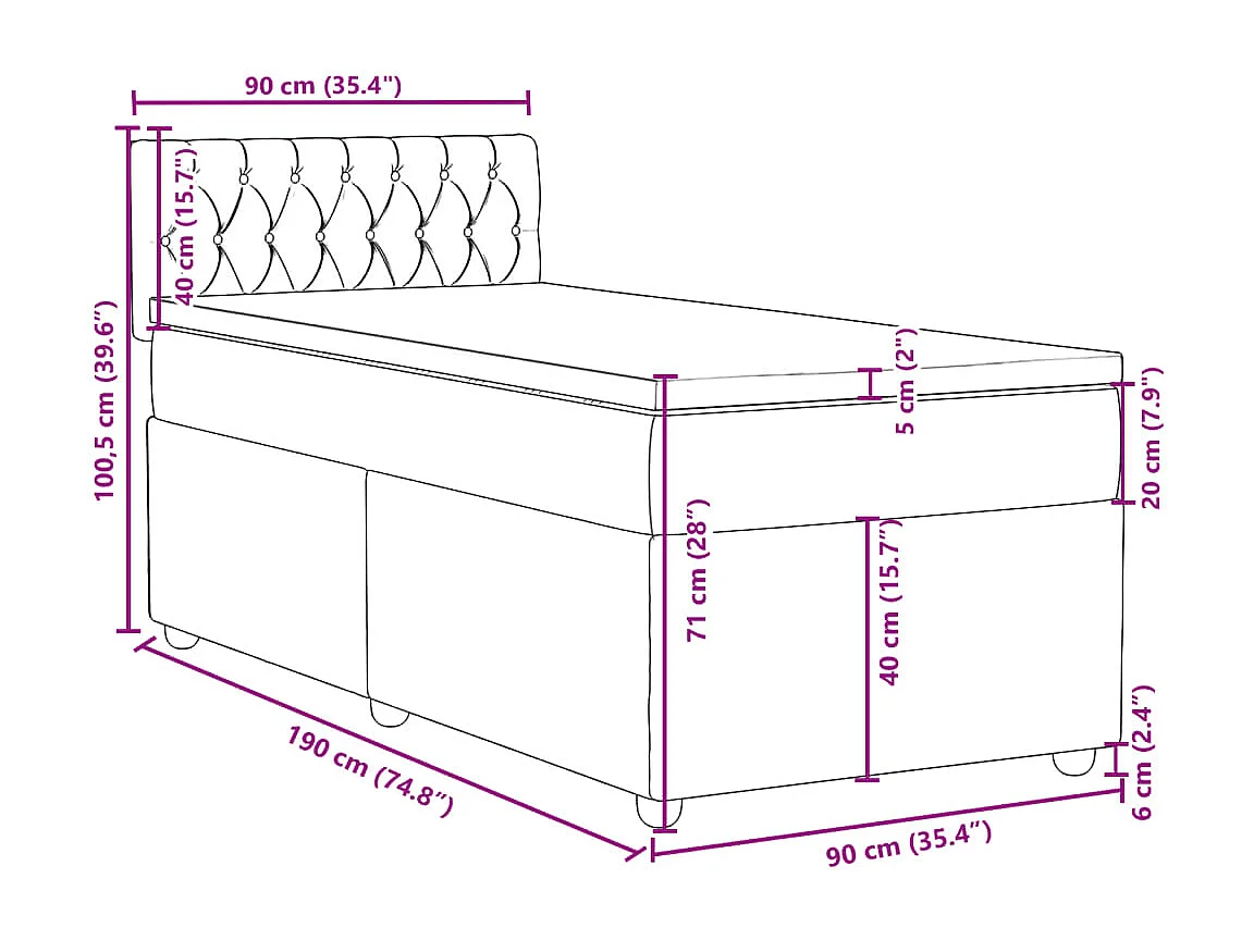 Boxspring met matras stof donkerbruin 90x190 cm