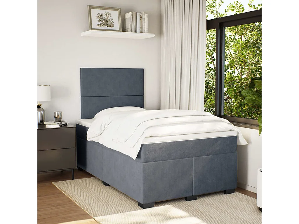 Cama boxspring com colchão 120x190 cm veludo cinzento-escuro