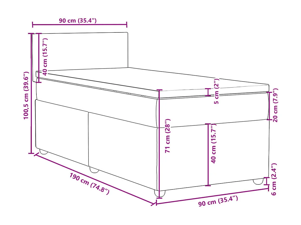 Boxspringbett mit Matratze Schwarz 90x190 cm Stoff