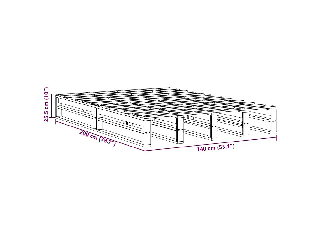 Cadre de lit sans matelas cire marron 140x200cm bois pin massif