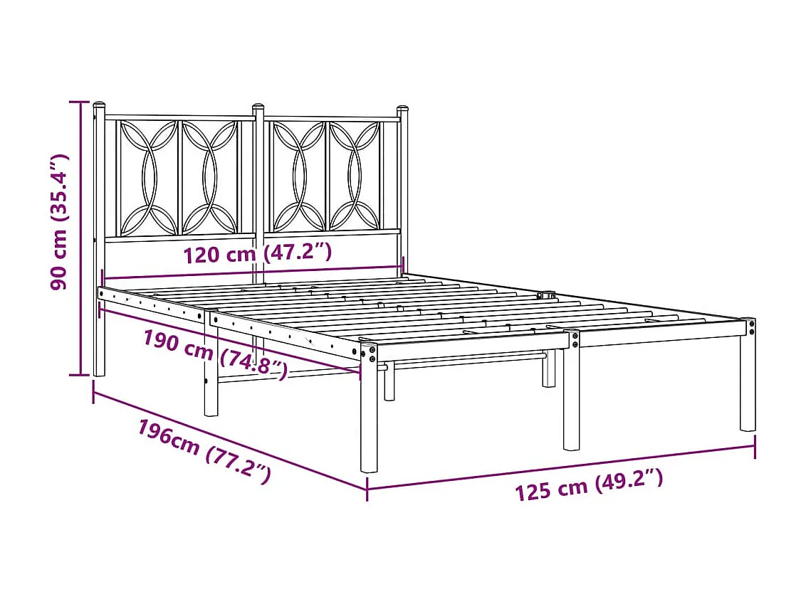 Bedframe met hoofdbord metaal wit 120x190 cm