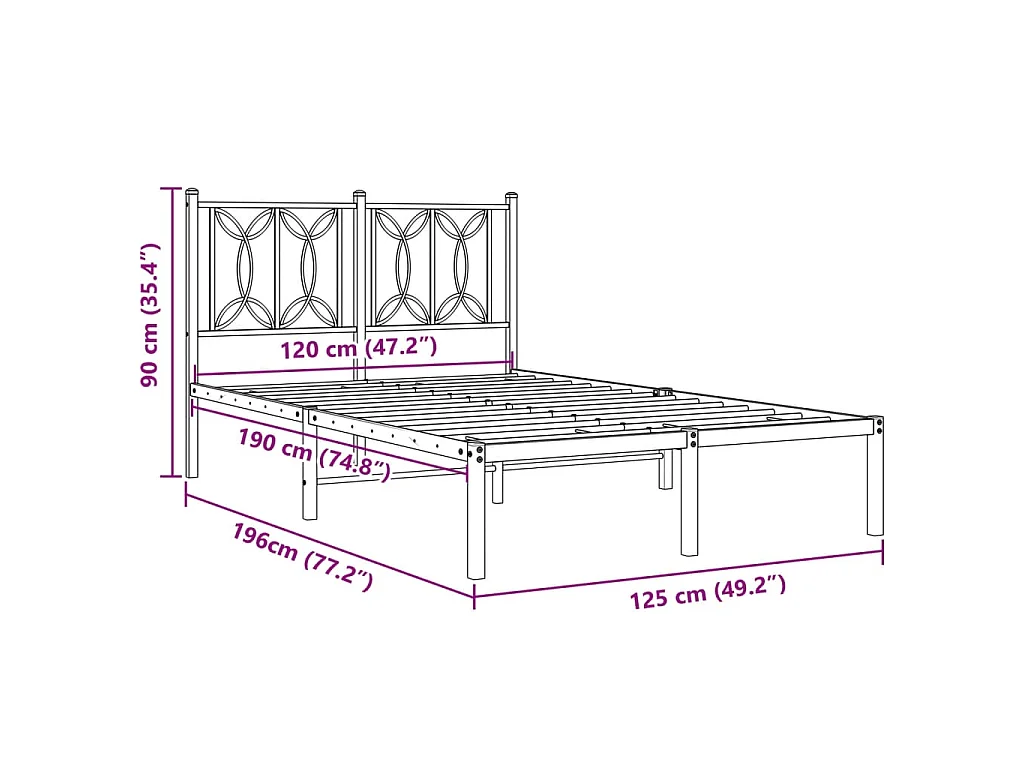 Bedframe met hoofdbord metaal wit 120x190 cm