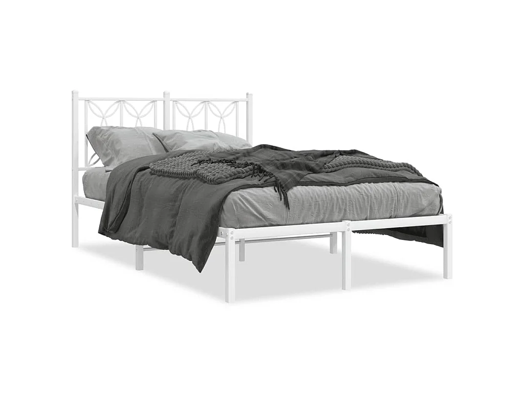 Bedframe met hoofdbord metaal wit 120x190 cm