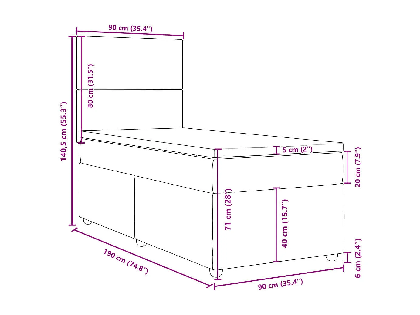 Boxspringbett mit Matratze Hellgrau 90x190 cm Stoff