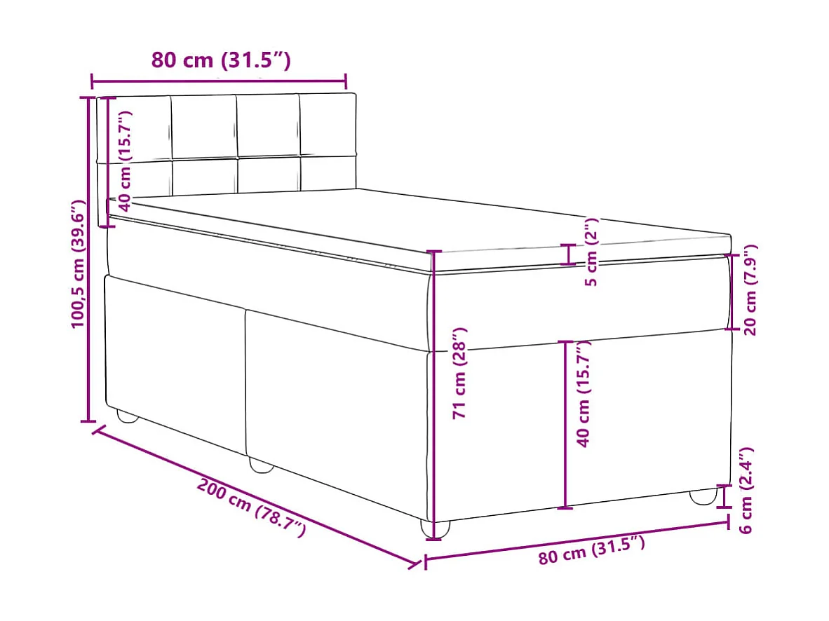 Cama box spring con colchón tela gris oscuro 80x200 cm