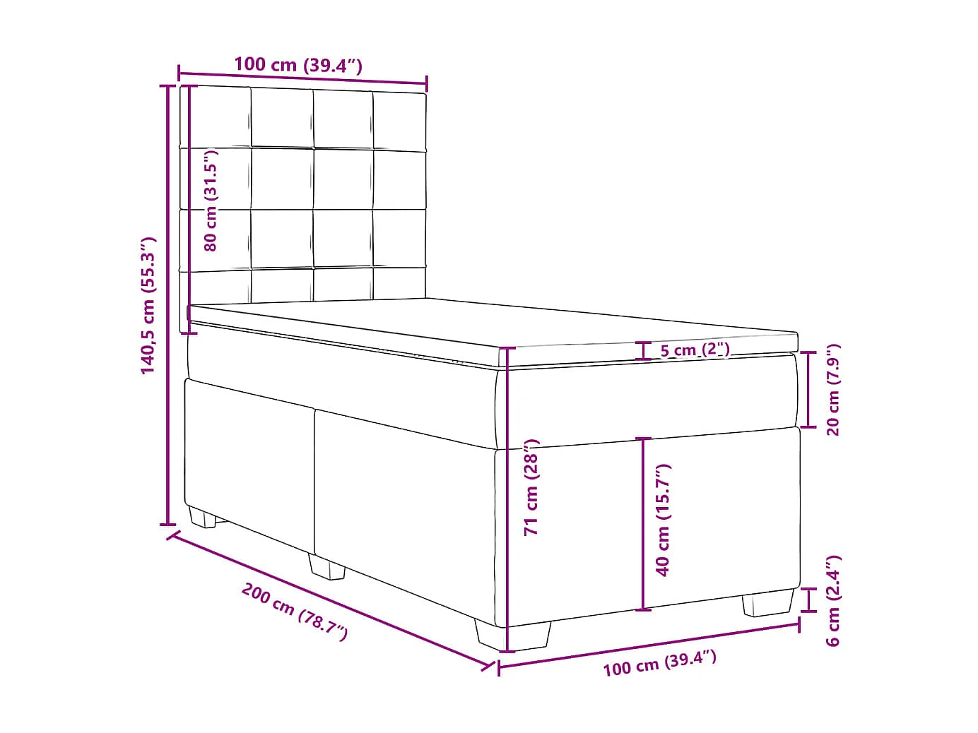 Boxspringbett mit Matratze Taupe 100x200 cm Stoff