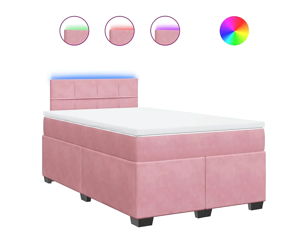 Cama box spring con colchón terciopelo rosa 120x200 cm