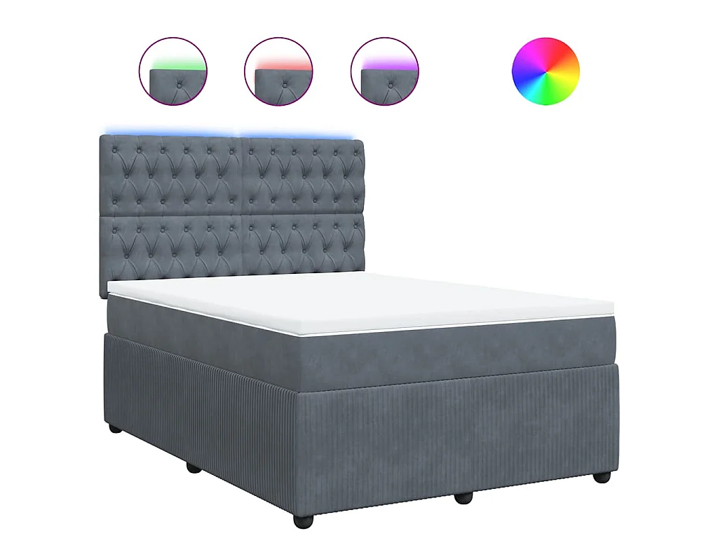Cama box spring con colchón terciopelo gris oscuro 140x190 cm