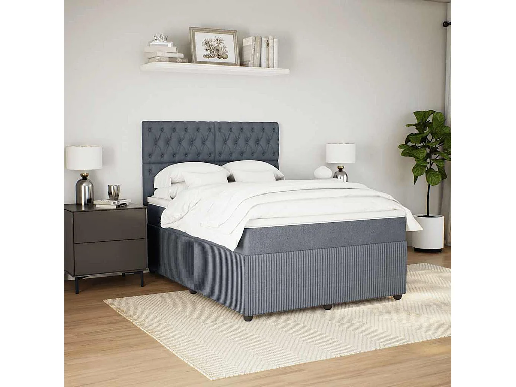 Cama box spring con colchón terciopelo gris oscuro 140x190 cm