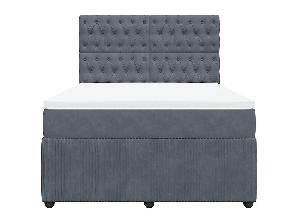 Cama box spring con colchón terciopelo gris oscuro 140x190 cm