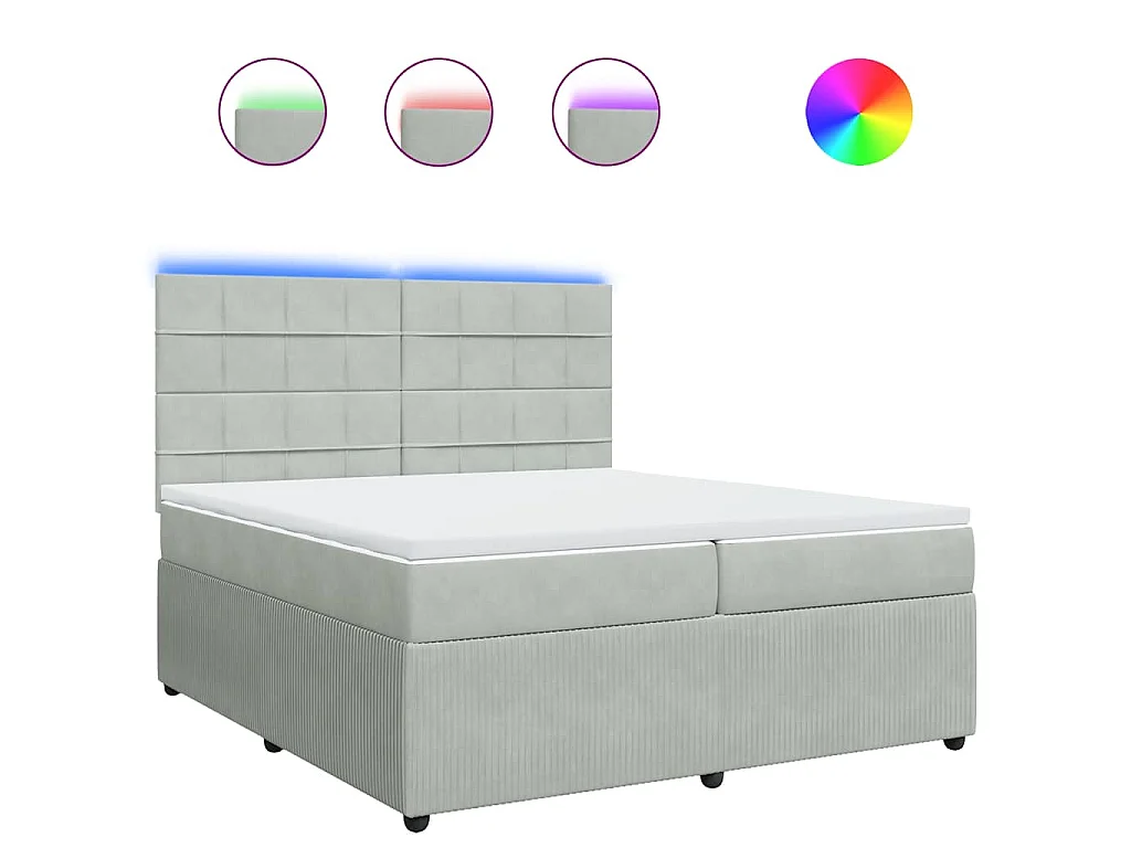 Sommier à lattes de lit et matelas Gris clair 200x200cm Velours