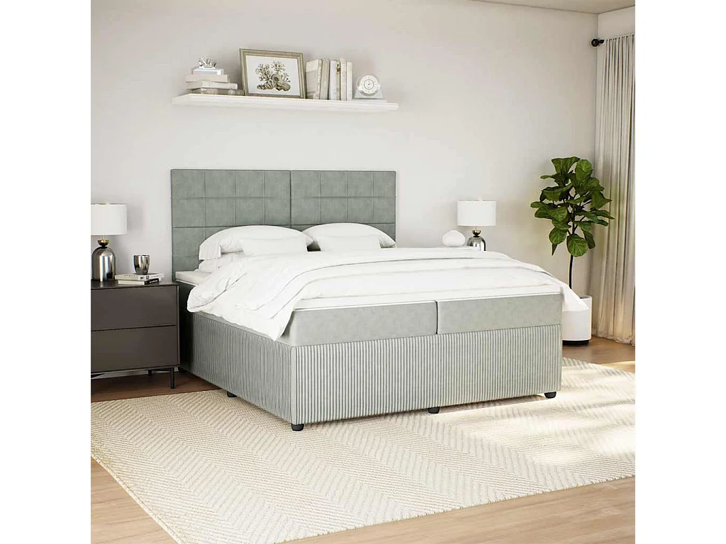 Sommier à lattes de lit et matelas Gris clair 200x200cm Velours