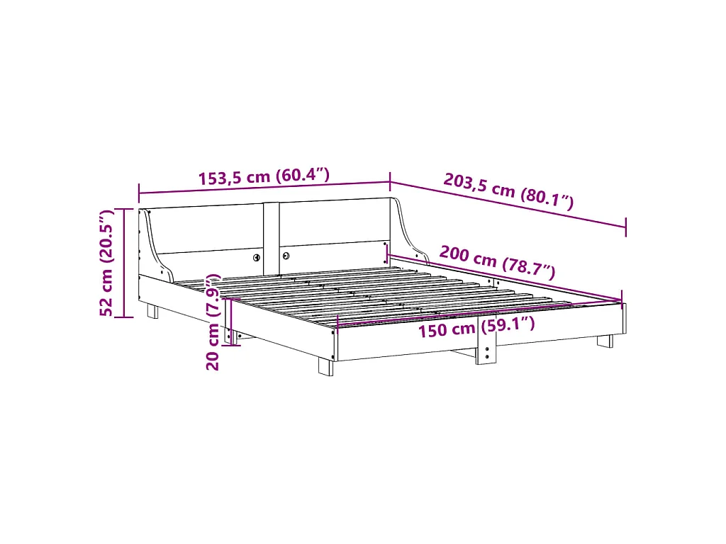 Letto senza Materasso Bianco 150x200 cm Legno Massello di Pino