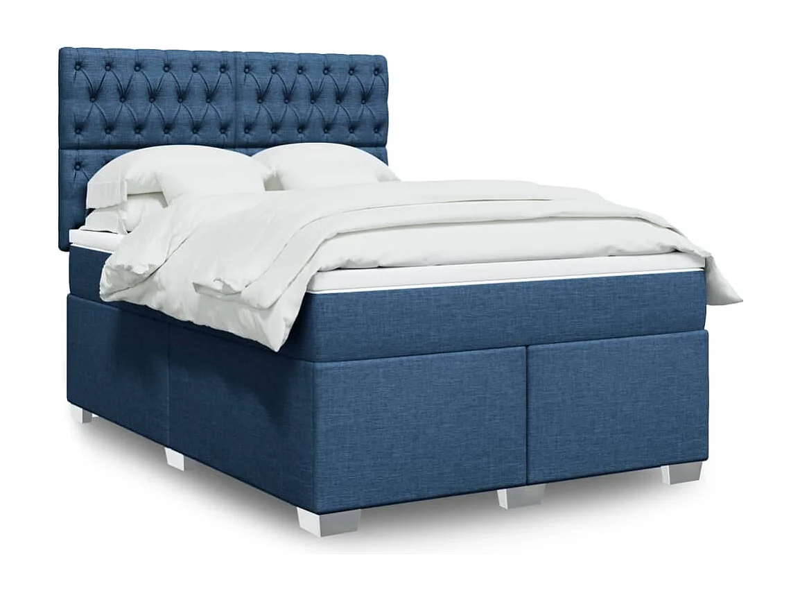 Boxspring met matras stof blauw 140x190 cm