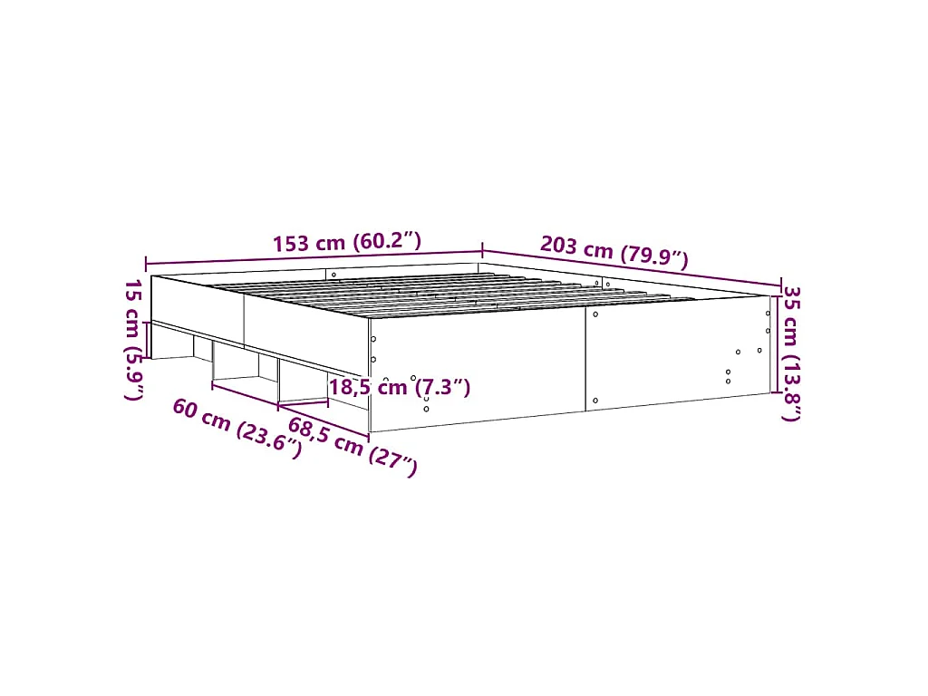Bedframe zonder matras hout sonoma eikenkleurig 150x200 cm