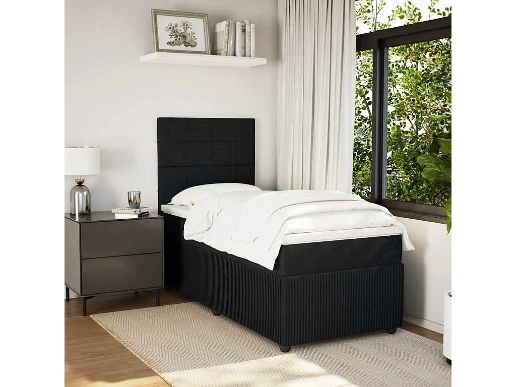 Cama box spring con colchón terciopelo negro 100x200 cm