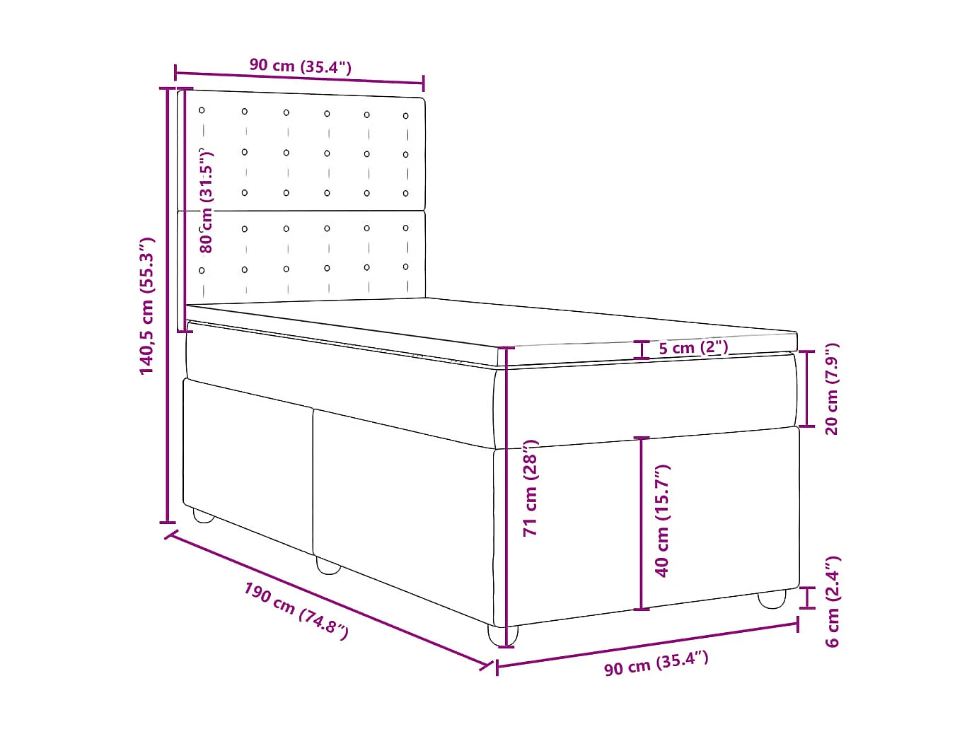 Boxspring met matras stof donkergrijs 90x190 cm