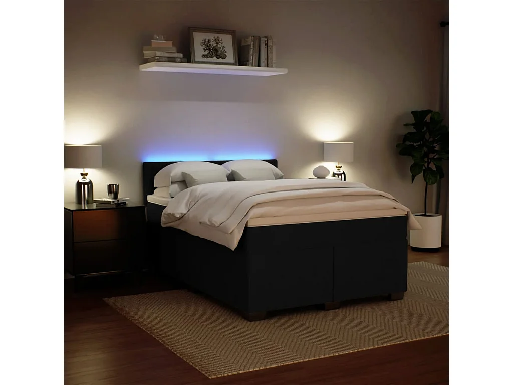 Cama box spring con colchón terciopelo negro 140x200 cm