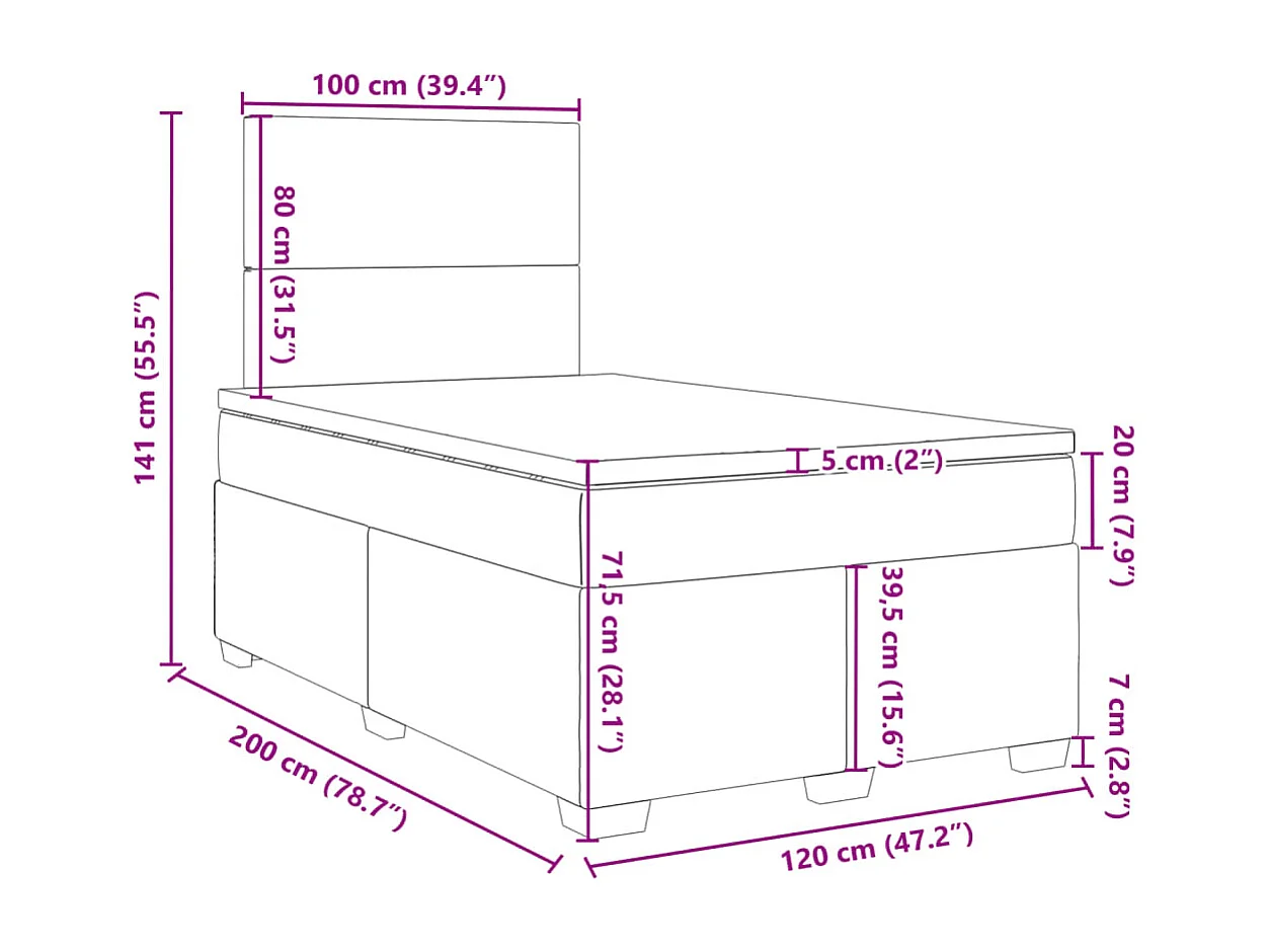 Cama box spring con colchón tela gris claro 120x200 cm