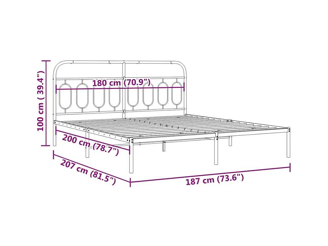 Bedframe met hoofdbord metaal wit 180x200 cm